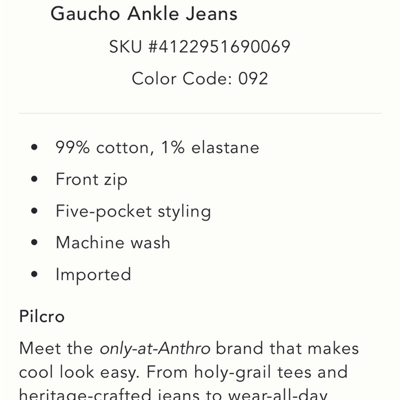 Pilcro Mason High-Rise relaxed gaucho ankle jeans Light Blue Wide Leg Sz.28 - Picture 10 of 10